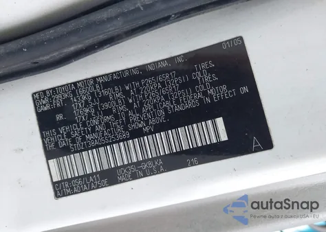 2005 Toyota Sequoia Limited V8 из США, поврежденный, VIN 5TDZT38A05S253689